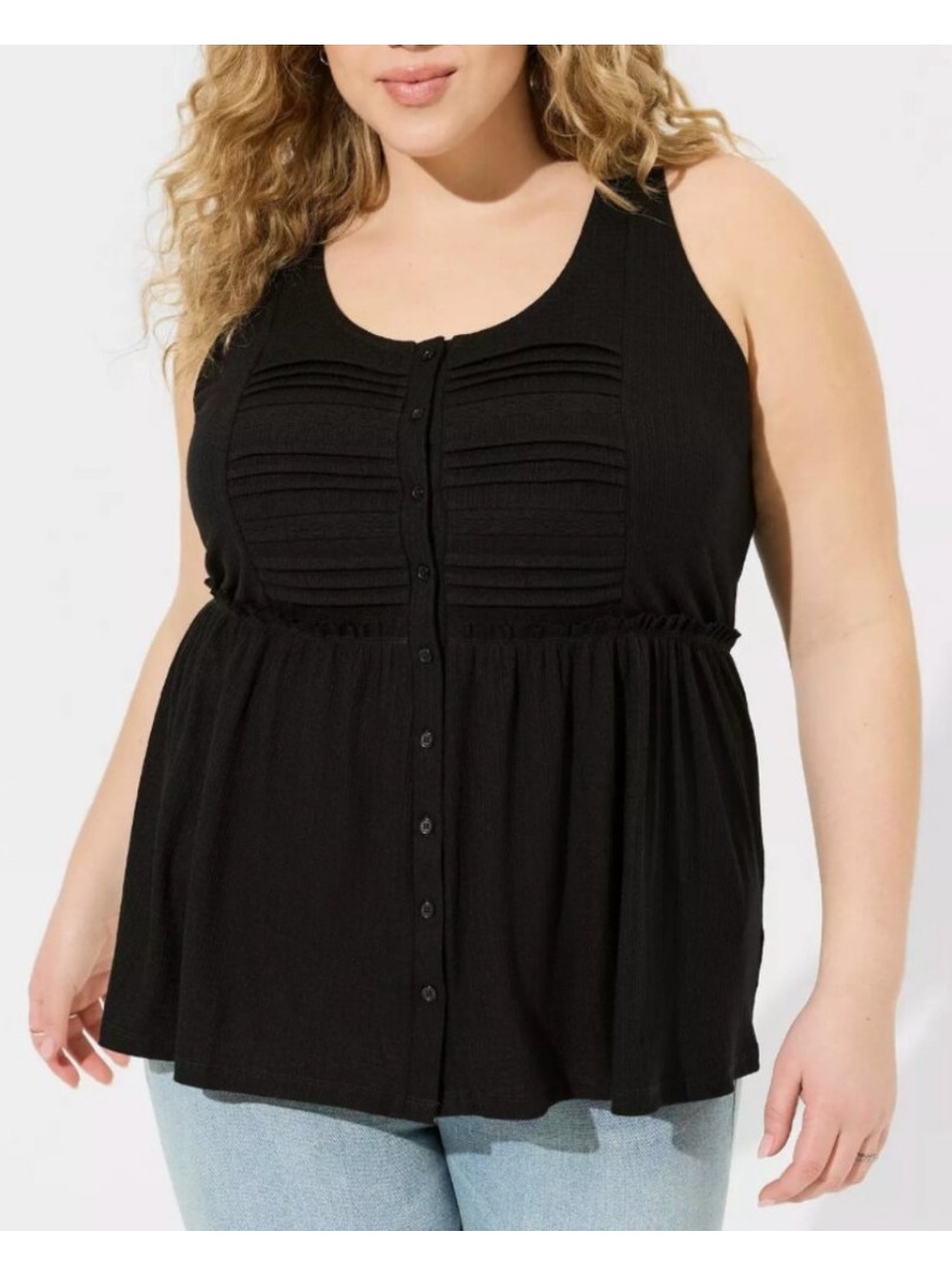 Torrid 0X Textured Jersey Scoop Neck Button Down Babydoll Tank